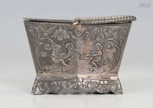 A Dutch silver novelty box in the form of a picnic basket wi...