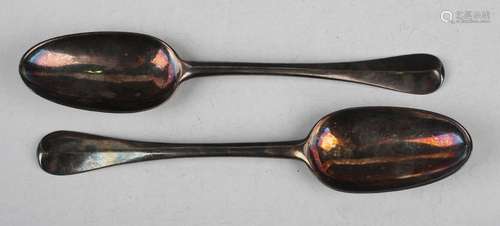 A pair of Queen Anne silver Hanoverian Rat Tail pattern tabl...