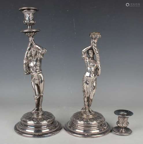 A pair of early 20th century WMF plated figural candlesticks