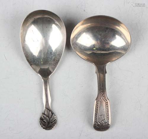 An early Victorian silver caddy spoon with oval bowl and sha...