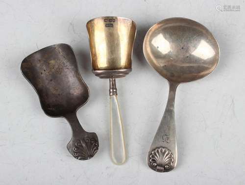 A Victorian silver and mother-of-pearl handled caddy shovel