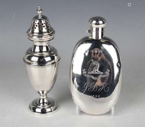 A Victorian silver oval hip flask with screw hinged lid