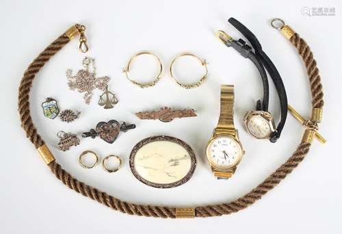 A Victorian gold mounted hairwork watch chain