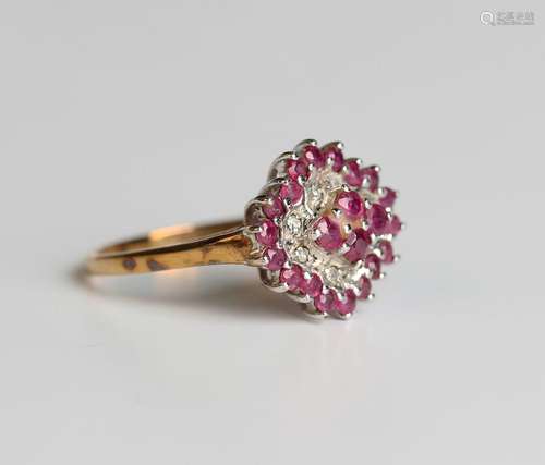 A 9ct gold ruby and diamond cluster ring