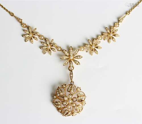 An Edwardian gold and seed pearl necklace