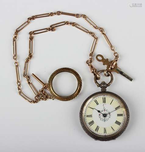 A 9ct gold bar and oval link watch Albert chain