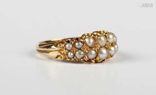 A late Victorian gold and seed pearl set ring