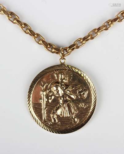 A 9ct gold St Christopher circular pendant