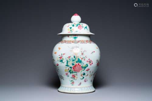 A large Chinese famille rose vase and cover, 19th C.