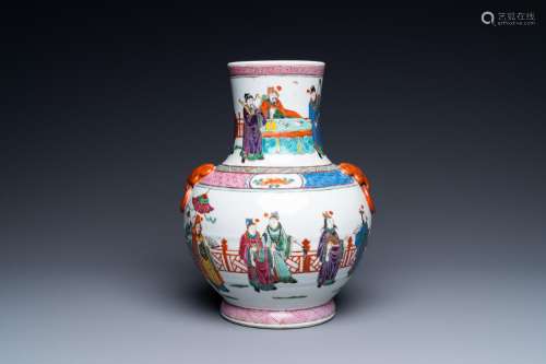 A Chinese famille rose vase with narrative design, 19/20th C...