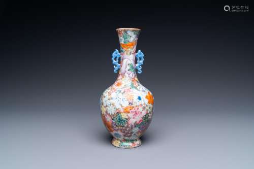 A Chinese famille rose 'millefleurs' vase, Qianlong mark, Re...