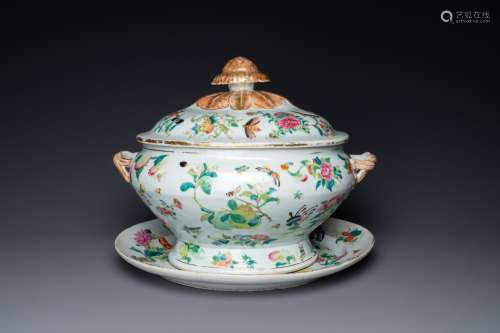 A Chinese Canton famille rose 'butterflies' tureen and cover...