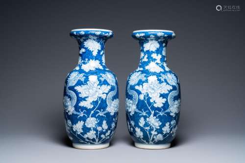 A pair of Chinese blue and white 'dragon and peony' vases, 1...