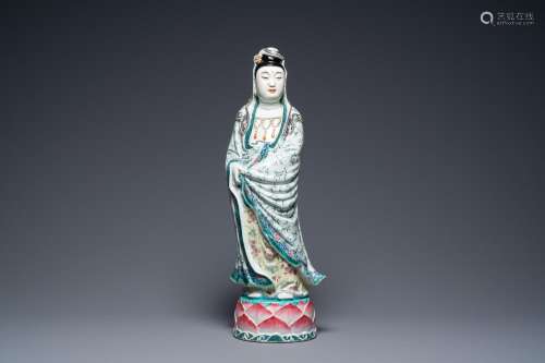 A large Chinese famille rose figure of Guanyin, Xue Chang Se...