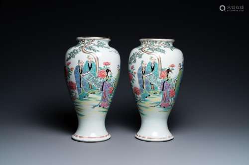 A pair of Chinese famille rose vases, Kangxi mark, Republic