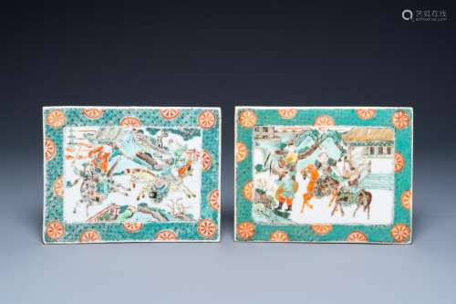 A pair of Chinese famille verte plaques, 19th C.