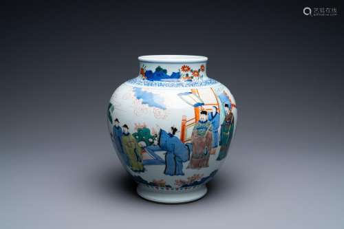 A Chinese globular wucai vase with narrative design, 19/20th...