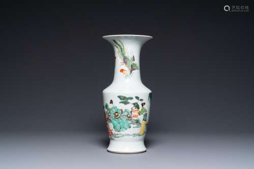 A Chinese famille rose vase with narrative design, 18/19th C...