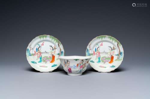 A pair of Chinese famille rose dishes and a bowl, 19/20th C.