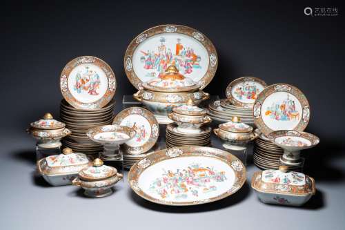 An extensive Chinese Canton famille rose dinner service, 19t...