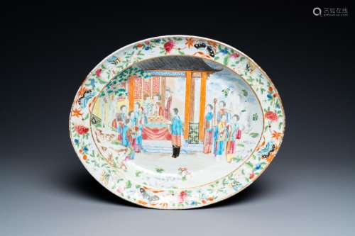 A fine oval Chinese Canton famille rose dish, 19th C.