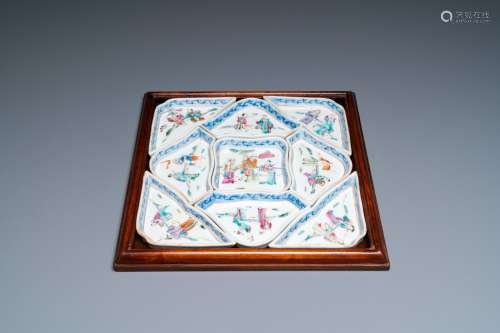 A Chinese famille rose sweetmeat or rice table set, 19th C.