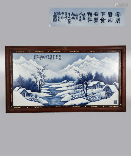 青花雪景瓷板  包框