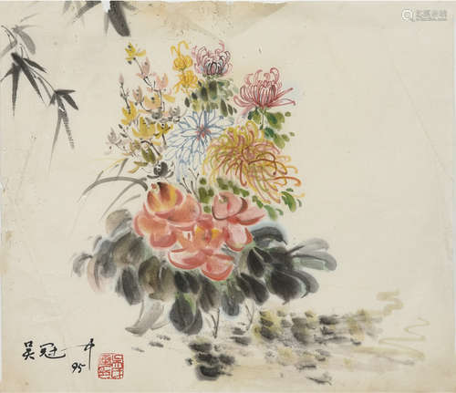 吴冠中款  花卉  画心