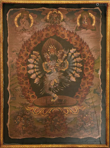 藏传密集金刚壁画  包框  甘肃资深佛学藏家提供