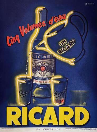 Ricard Cinq Volumes D'eau Un Ricard Vrai Pastis de Marseille...