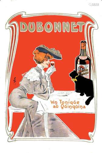 Dubonnet Vin tonique au Quinquina Femme, Chat et Bouteille a...