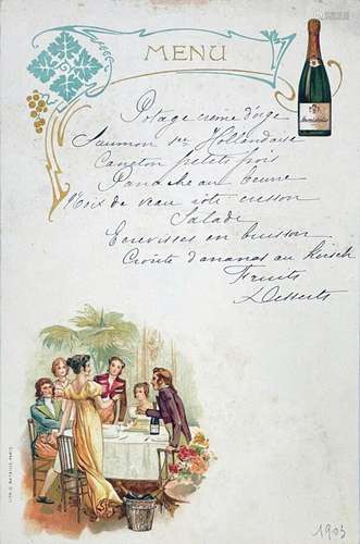 Champagne Montebello Menu 1903 (Convives: Saumon )Bataille  ...