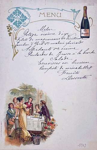 Champagne Montebello Menu 1903 (Convives: Maquereaux )Batail...