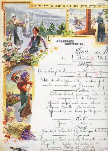 Champagne MONTEBELLODiner du 8 Février 1908Chromographie Fra...