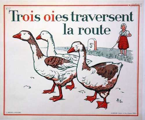Trois Oies Traversent la RouteA. Hatier  Paris    Affiche en...