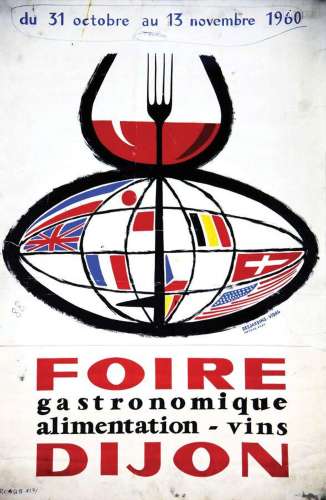 Foire Gastronomique Alimentation Vins Dijon 1960 Gouache &am...