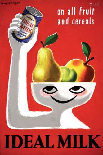 Ideal Milk On all fruit and cereals Gouache signée / signed ...