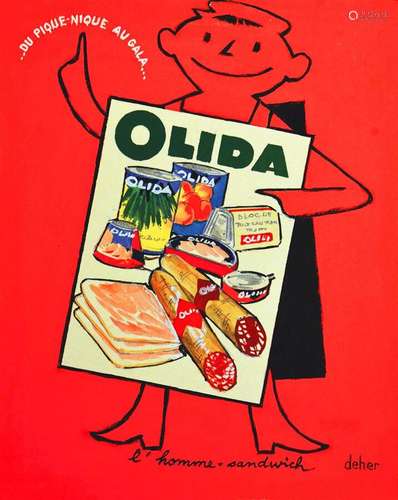 Olida gouache signée Deher    Gouache / Vintage Gouache    B...