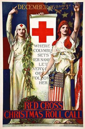 Red Cross Christmas Roll Call      Affiche entoilée/  Vintag...