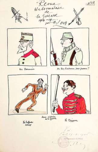 Revue Hebdomadaire de la Guerre 1914 19..un Roumain gouache ...