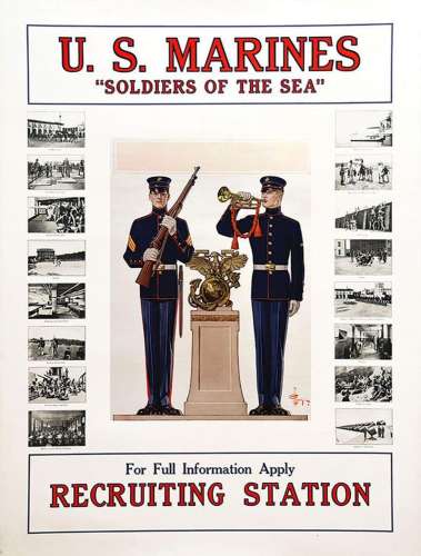 Soldiers of the Sea US Marines      Affiche entoilée/  Vinta...