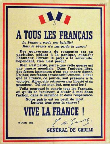 A Tous Les Français      Affiche entoilée/  Vintage Poster o...