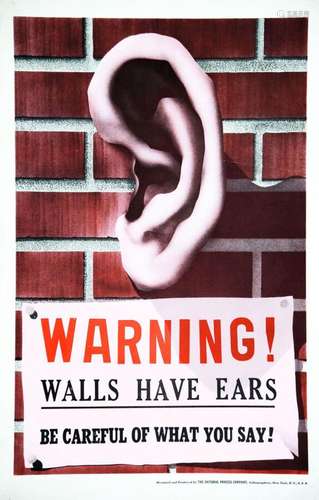 Warning Wall have Ears    1  Affiche  Non-Entoilée  /  Vinta...