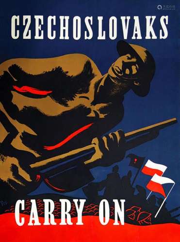 Czechoslovaks Carry on - Rare      Affiche entoilée/  Vintag...