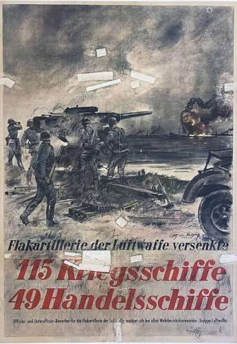 Flakartillerie der Luftwaffe Versenkte Affiche Allemande Trè...