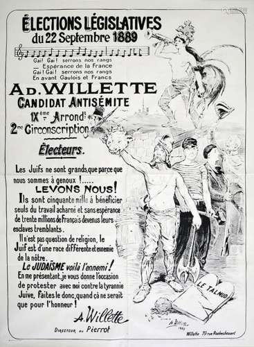 Adolphe D. Willette Candidat Anti Sémite    1  Affiche  Non-...