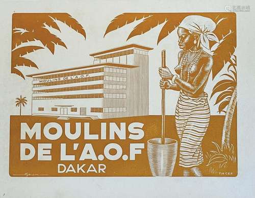 Moulins de L'AOF DakarPub CEP      Affiche entoilée/  Vintag...