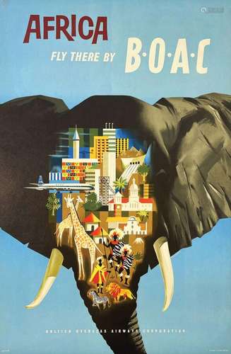 Africa fly there by BOAC      Affiche entoilée/  Vintage Pos...