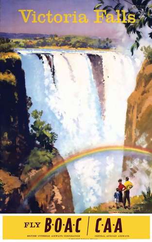 Victoria Falls BOAC      Affiche entoilée/  Vintage Poster o...