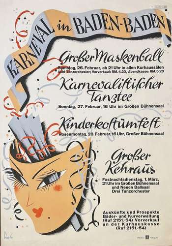 Karneval in Baden BadenAlemannen Druck  Fribourg  1  Affiche...